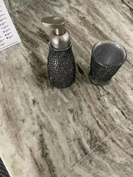 🥇 Ébène Noir Atelier™️  bling élégante foam soap dispenser & mouthwash tumbler - Picture 5 of 15